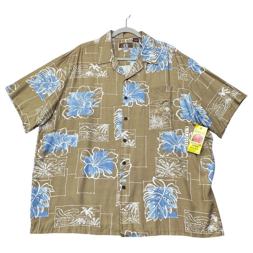Kalaheo Hawaiian Shirt Mens XL Floral Made‎ in Hawaii USA NWT Rayon Aloha Camp